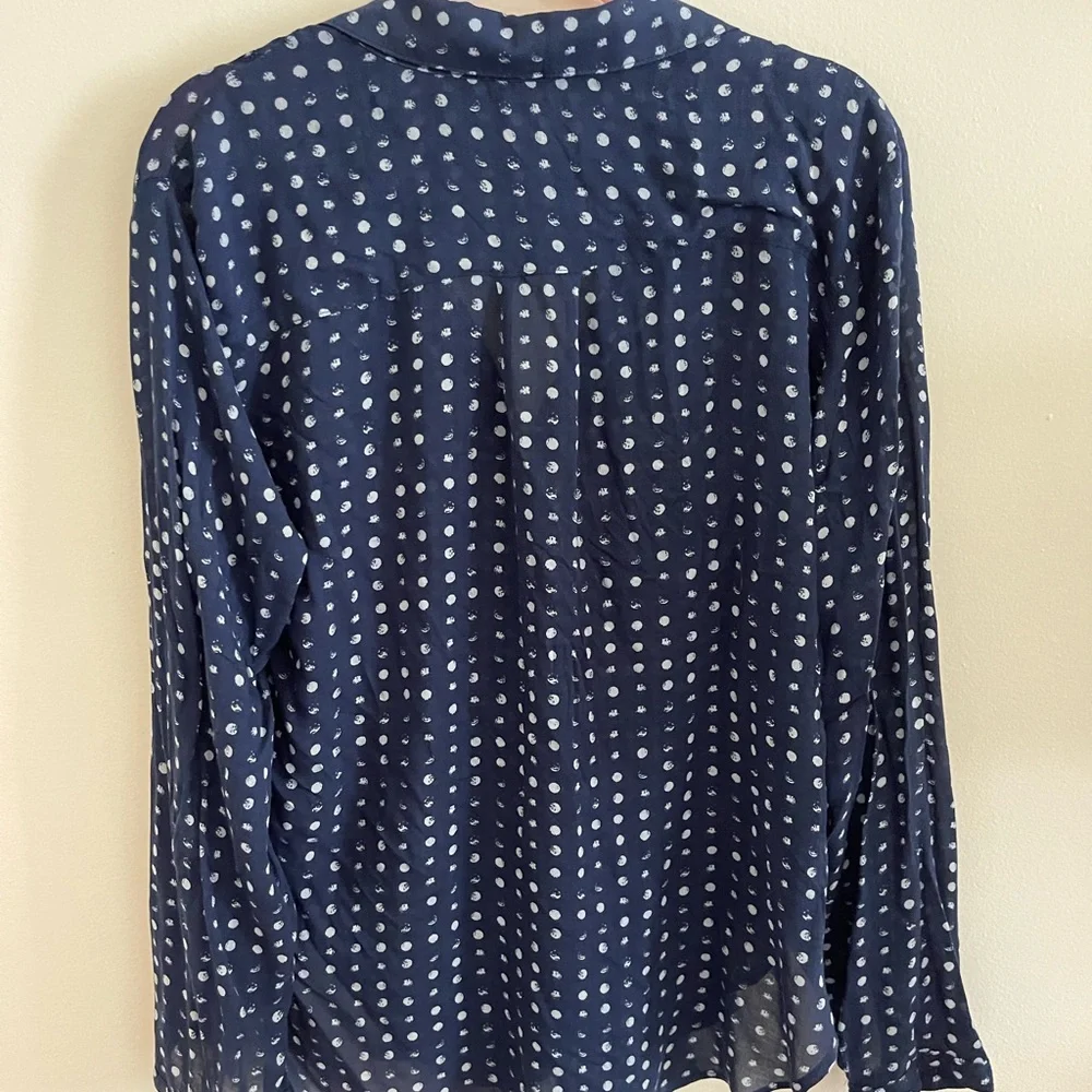 Bella Dahl size L polka dot, dark blue button down top - Picture 2 of 5